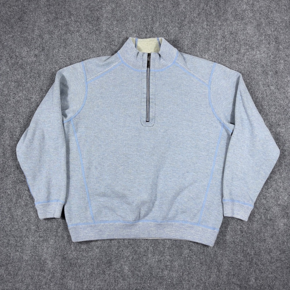 Tommy Bahama Pullover Mens XL Blue Reversible Quarter Zip Marlin Logo Sweatshirt